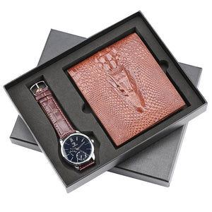 Mens Watches Luxury Minimalist Quartz Wrist Watch Card Holder Wallet Watches Men Gift Set Watches for Dad Husband Boy Friend