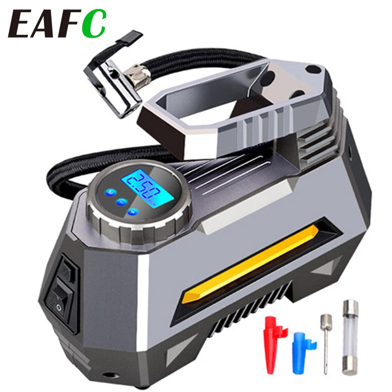 Portable Air Compressor Tire Inflator - Car Tire Pump With Digital Pressure Gauge (150 Psi 12V DC) Bright Emergency Flashlight