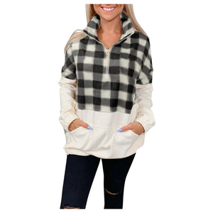 Hot Sale Sweater Women Casual Patchwork Color Block Lattice Pattern Pocket In Front Pullover Tops Winter chandail femme hiver