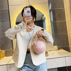Fashion Basketball Round Shaped Shoulder Bags for Women Acrylic Chain Casual Small Totes PU Leather Messenger Crossbody Handbags