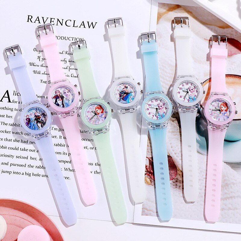 New Disney Frozen Princess Pattern Children Watch Toys Fashion Crystal Cartoon Leather Quartz Wristwatch for Girls Kids Toy Gift