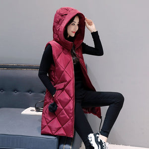 Autumn Winter Vest Women Waistcoat 2019 New Fashion Female Sleeveless Jacket Hooded Warm Long Vest cotton feminino Plus Size