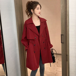 Trench coat women's long section small Korean version loose loose net red suit collar waist casual retro