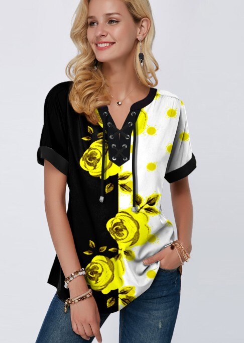 Plus Size 4xl 5x Pullovers Blouse shirt Boho Print Lace Splice Women's Tops V-neck Loose 2020 Casual Summer New Female Tee Shirt