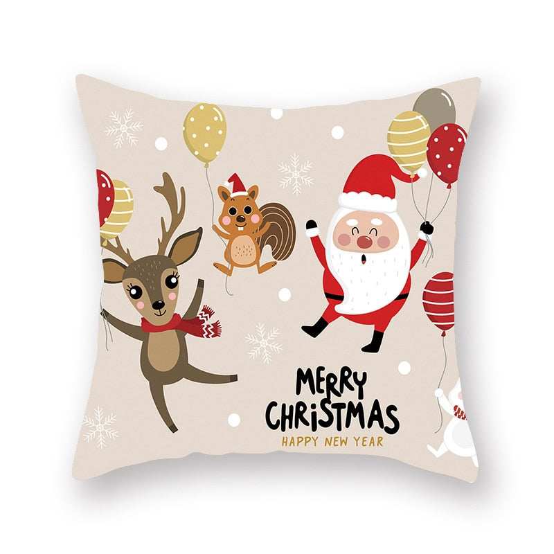Elk Deer Santa Claus Snowman Christmas Cushion Cover Throw Pillow Xmas New Year Decor Home Decoration Polyester Pillowcase 40543