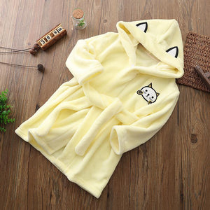 Flannel Thick Lovely Baby Girls Cartoon Hooded Bathrobe Child Toddler Bathing Towel Robe Cute Winter Baby Clothing Sleepwear
