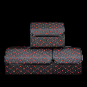 Collapsible Car Trunk Storage Bag Organizer with Lid Portable Car Storage Stowing Tidying PU Leather Auto Trunk Box Organizer