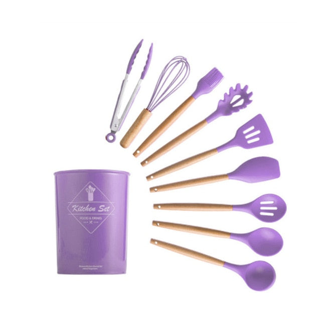 Silicone Kitchenware Cooking Utensils Set Heat Resistant Kitchen Non-Stick Cooking Utensils Baking Tools With Storage Box Tools