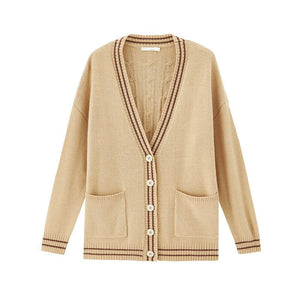 INMAN 2020 Autumn Winter New Arrival Deep V-stripe Rib Pocket Long Sleeve Knit literature Cardigan Sweater
