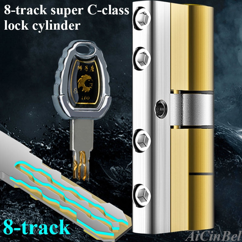 Security door Lock Brass Cylinder Anti Pry Stainless Steel Anti-collision beam 8 Snake Groove Cylinder Color 10 Keys Super C
