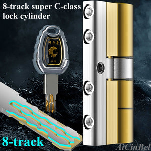 Security door Lock Brass Cylinder Anti Pry Stainless Steel Anti-collision beam 8 Snake Groove Cylinder Color 10 Keys Super C
