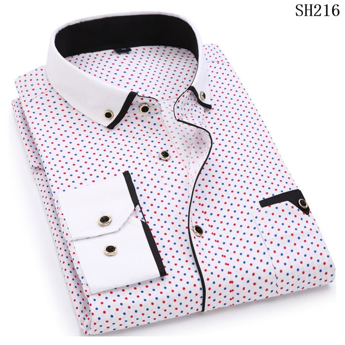 Fashion Print Casual Men Long Sleeve Shirt Stitching Fashion Pocket Design Fabric Soft Comfortable Men Dress Slim Fit Style 8XL