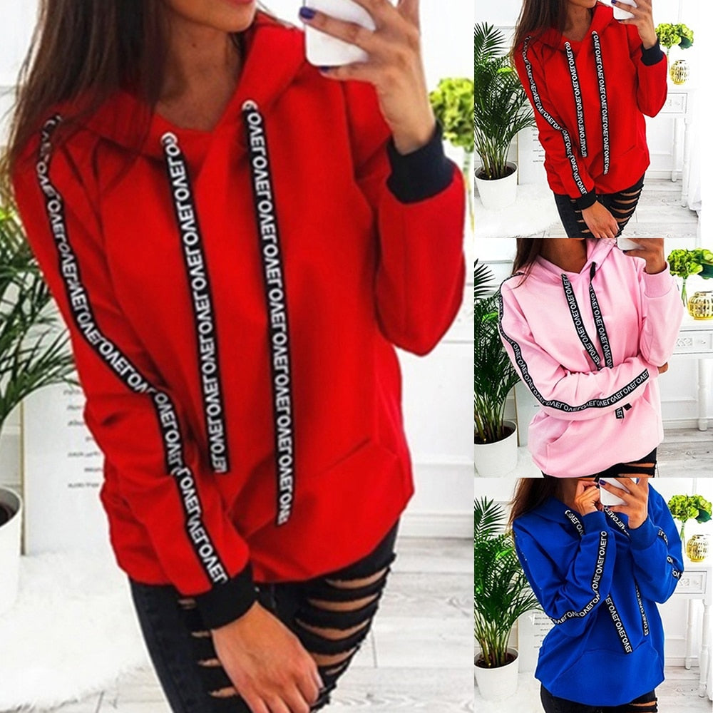 Solide automne vêtements cordon lettre imprimer Streetwear vestes à capuche femmes sweat sweat sweat à capuche pull Sudadera Mujer