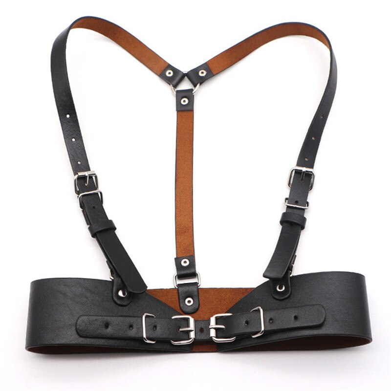 HATCYGGO Women Leather Body Harness Punk Female Body Bondage Chest Belts Lingerie Strap Wide Belt Cummerbund Black Harness Slim Body