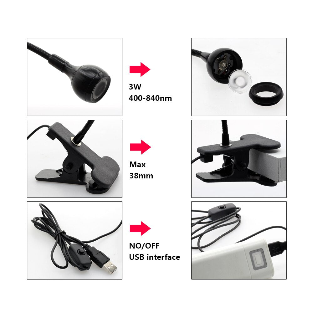 USB Led Desk Light Mini Clip-On Flexible Bright Led UV Lamp Adjustable Glue Nail Dryer Cash Medical Product Detector with Switch