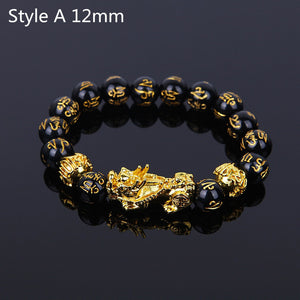 Feng Shui Black Beads Alloy Wealth Bracelet Unisex Wristband Gold Black Pixiu Wealth and Good Luck Women Men Bracelet