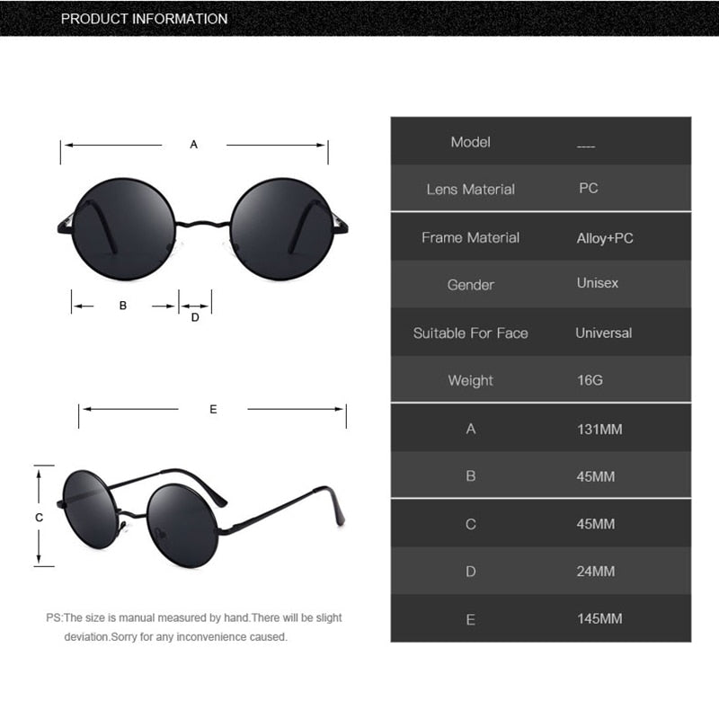 Sunglasses Classic Brand Design Men Women Metal Round