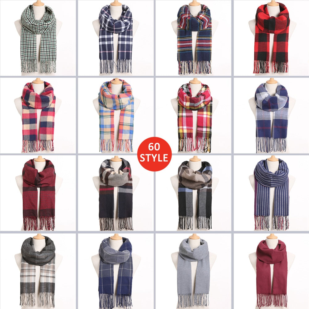 [VIANOSI] 2020 Plaid Winter Scarf Women Warm Foulard Solid Scarves Fashion Casual Scarfs Cashmere Bufandas Hombre