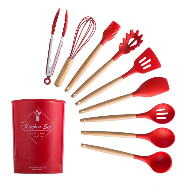 Silicone Kitchenware Cooking Utensils Set Heat Resistant Kitchen Non-Stick Cooking Utensils Baking Tools With Storage Box Tools