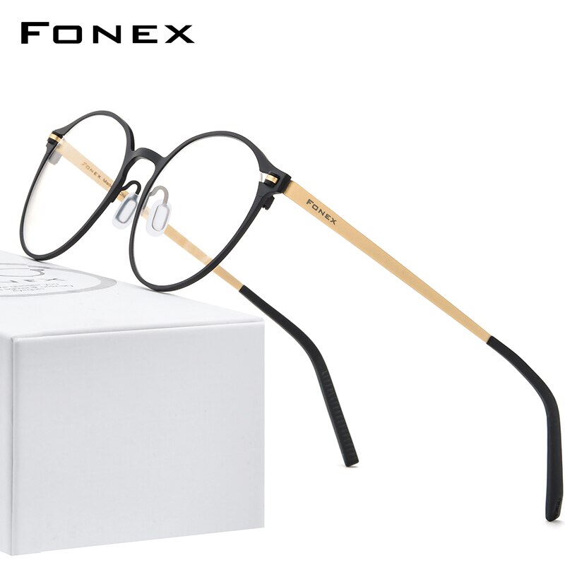 FONEX Pure Titanium Glasses Frame Women Retro Round Prescription Eyeglasses 2020 New Men Antiskid Optical Screwless Eyewear 8530