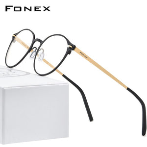 FONEX Pure Titanium Glasses Frame Women Retro Round Prescription Eyeglasses 2020 New Men Antiskid Optical Screwless Eyewear 8530
