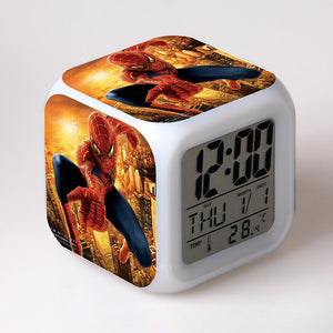 Disney Spiderman Anime Figures Digital Clocks Christmas Colorful Lights LED Alarm Clock Kids Toys for Children Birthday Gifts