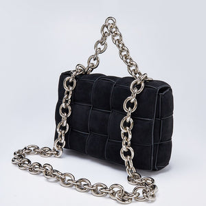 Thick Metal Chain Frosted Suede Shoulder Bag Women New Designer Woven Soft Square Crossbody Bags Female Chic Purse High Quality
