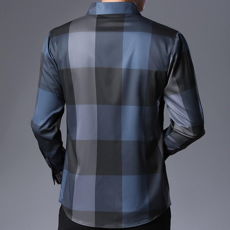 2020 Brand Casual Luxury Plaid Long Sleeve Slim Fit Men Shirt Streetwear Social Dress Autumn Shirts Mens Fashions Jersey 92339