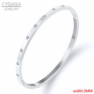 FYSARA Luxury Brand Crystals Lover Bangles Cubic Zirconia Bracelets Couple Luxuxy Jewelry Stainless Steel Bangles For Women Gift