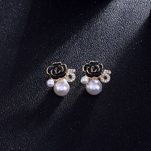 Fashion Full Rhinestone Letter Earrings Flower Pearl Party Earring For Woman Gift