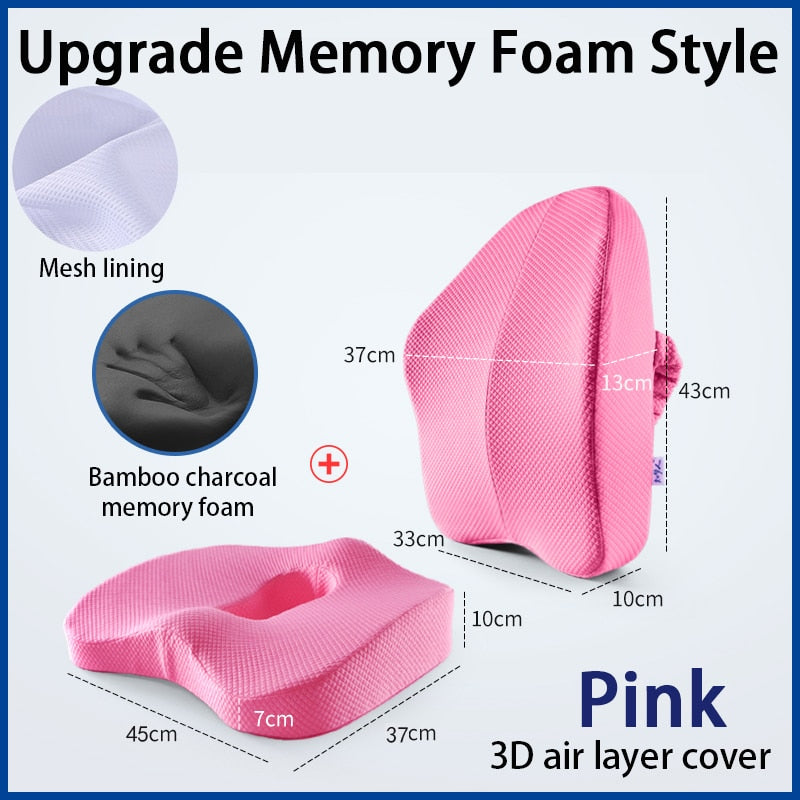 Memory Foam Seat Cushion Orthopedic Pillow Coccyx Office Chair Cushion Support Waist Back Cushion Car Seat Hip massage Pad Sets