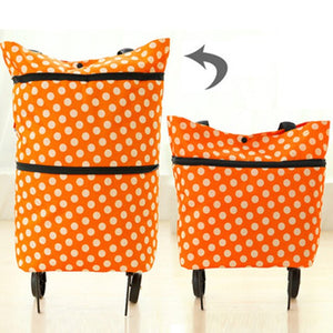 Portable Women Shopping Bag Folding Grocery Shopping Wheel Bag Small Pull Cart Buy Vegetables Food Storage Bag Organizer Tug Bag