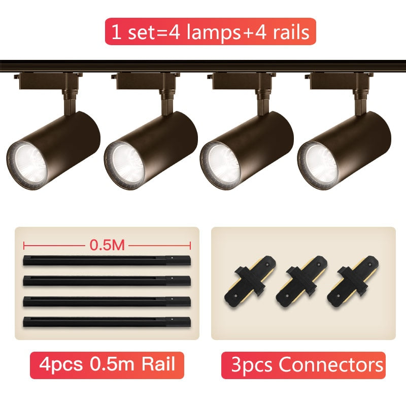 Whole Set LED Track Lights 12/20/30/40W 220V COB Track Lamp Rail Spotlights Track Lighting Fixture Spot Lights for Home Store