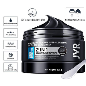JVR Black Mask For Face Skin Care Bamboo Charcoal Facial Masks Remove Blackhead Dot Acne Peeling Mask Facial Nose Deep Cleansing