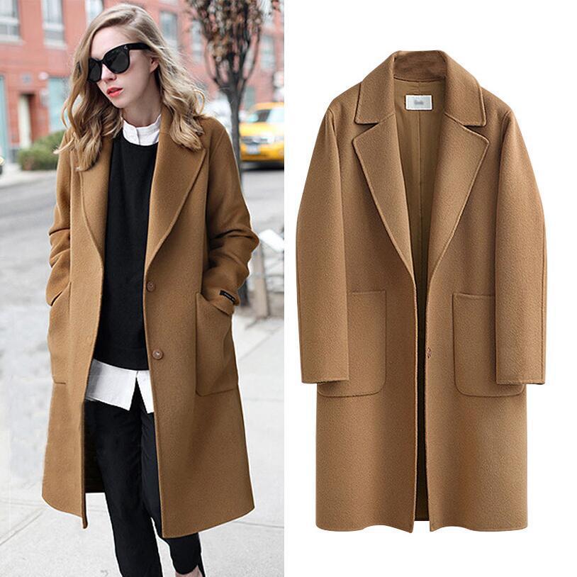 2020 Winter Coats Women Suit Collar Buttons Pockets Thick Woolen Coats Casual Loose Solid Long Sleeve Keep Warm Outwears Female