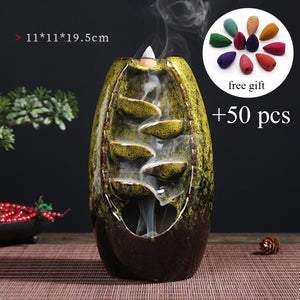 Incense Holder Ceramic Backflow Waterfall Smoke Incense Burner Censer Holder Mother's Gift Home Decor Retro Style Zen Decor