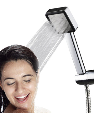 ZhangJi Square 8'' Stainless Steel Panel Top Rainfall Spray Shower Head High Pressure Water Saving Nozzle Handhold ABS Chrome