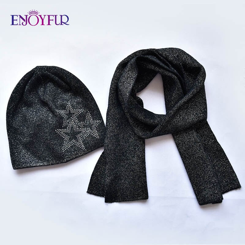 ENJOYFUR Fashion Soft Women Winter Autumn Hat And Scarf Set High Quality Female Warm Knitted Hat Scarves