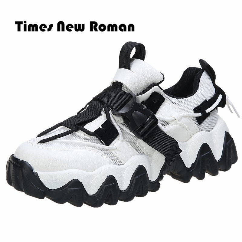 Times New Roman Women's Sneakers 2020 Autumn Fashion Buckle Platform Sneaker Walking Shoes Woman Casual Shoes Plus Size 41 42