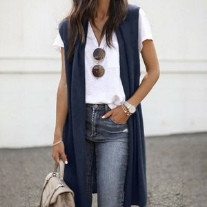 Women Sleeveless Solid Coat Vest Open Front Pocket Jacket Kimono Ladies Cardigan Outwear