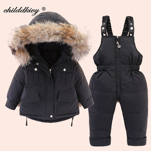 2 pièces ensemble bébé fille hiver doudoune et combinaison pour enfants épaissir chaud fourrure col veste pour filles infantile snowsuit 0-4Year