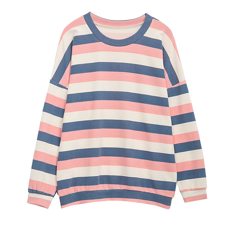 Plus Size Stripe Pullover Sweatshirts Women 2020 Autumn Winter Trendy Long Sleeve Ladies Oversize Loose Female O-neck Streetwear