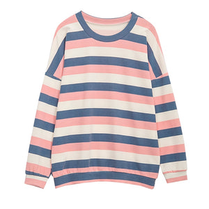 Plus Size Stripe Pullover Sweatshirts Women 2020 Autumn Winter Trendy Long Sleeve Ladies Oversize Loose Female O-neck Streetwear