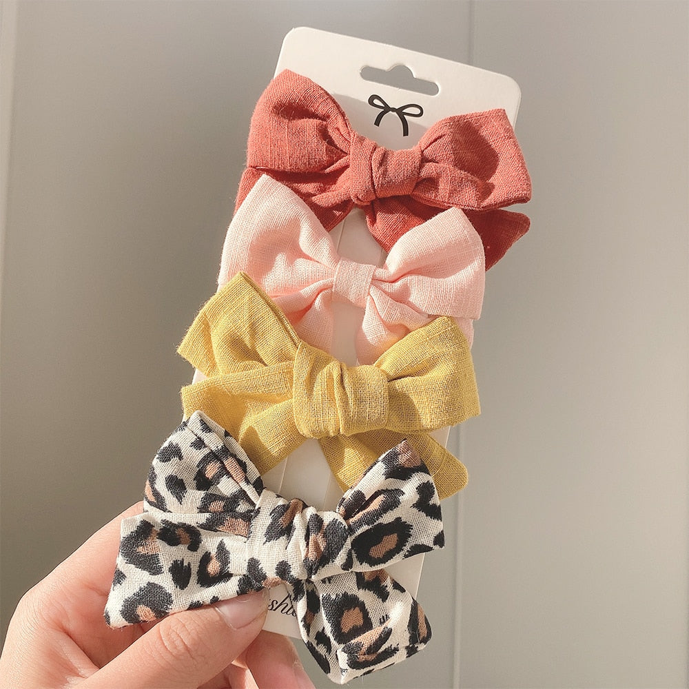 4PCS/SET 2021 New Girls Leopard Hairpins Kids Sweet Hair Clips Barrettes Lovely Hair Bows Children Cute Kids Hair Accessories