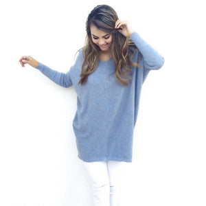 V-Neck Long-Sleeved Women'S Sweater Knitted Long Top Sweaters