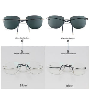 Titanium Transition Aviation Sunglasses Photochromic Reading Glasses Rimless Eyeglasses Men with Diopters