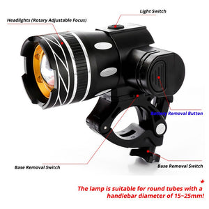 2400Mah LED Bicycle Light 2000 Lumen 3 Modes Bike Light USB Charge Aluminum Alloy Cycling Light Waterproof Bike Accessory