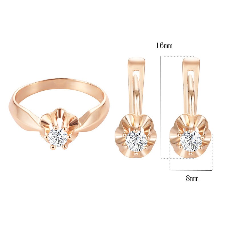 FJ Big Sales 3 Style Women Blue/White Stone Jewelry Sets 585 Gold Color Cubic Zircon Flowers Earrings+Rings Jewelry