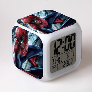 Disney Spiderman Anime Figures Digital Clocks Christmas Colorful Lights LED Alarm Clock Kids Toys for Children Birthday Gifts
