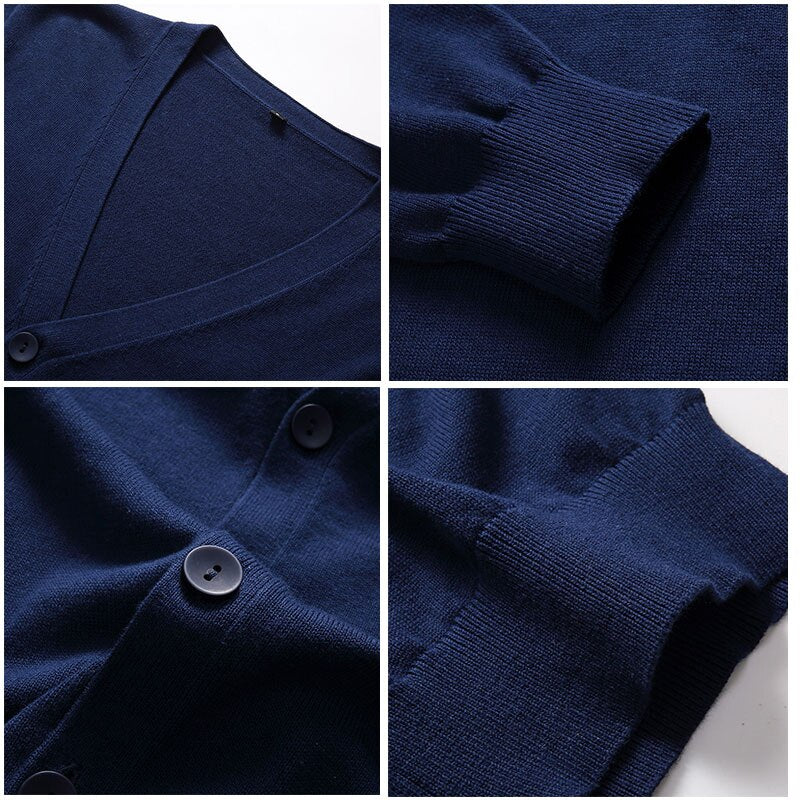 Grey Cardigans Men Cotton Sweater Long Sleeve Mens V-Neck Sweaters Loose Solid Button Tops Fit Knitting Casual Style Clothing